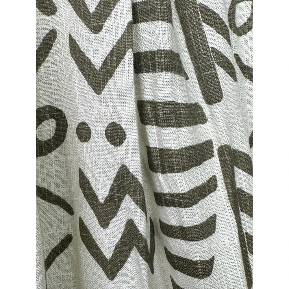 Rumours VTG Tribal Geometric Midi Skirt White Olive Rayon‎ Flax Blend 11/12 USA